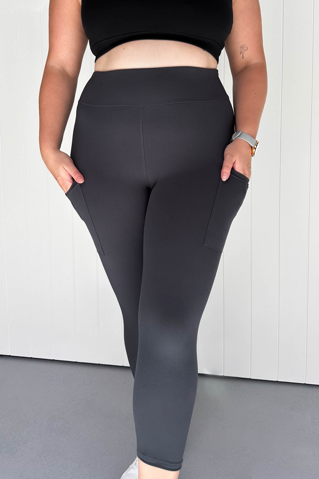Charcoal - Casual - Capri Leggings - Pockets