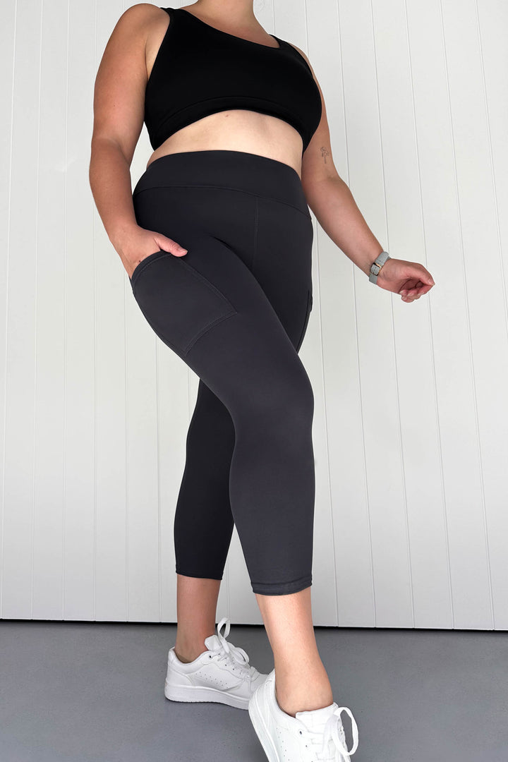 Charcoal - Casual - Capri Leggings - Pockets