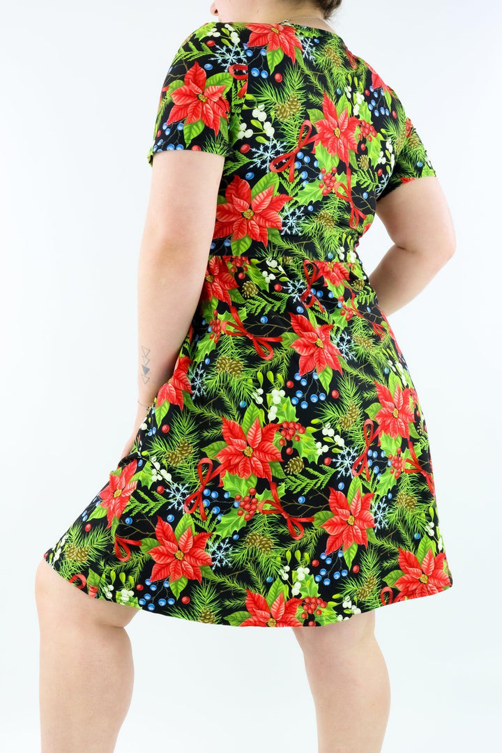Wonderful Christmas - Short Sleeve Skater Dress - Knee Length - Side Pockets Knee Length Skater Dress Pawlie
