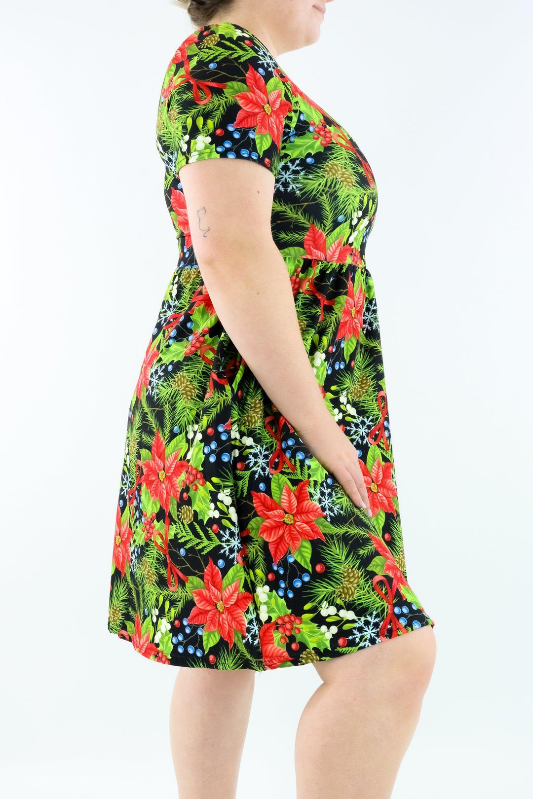 Wonderful Christmas - Short Sleeve Skater Dress - Knee Length - Side Pockets Knee Length Skater Dress Pawlie
