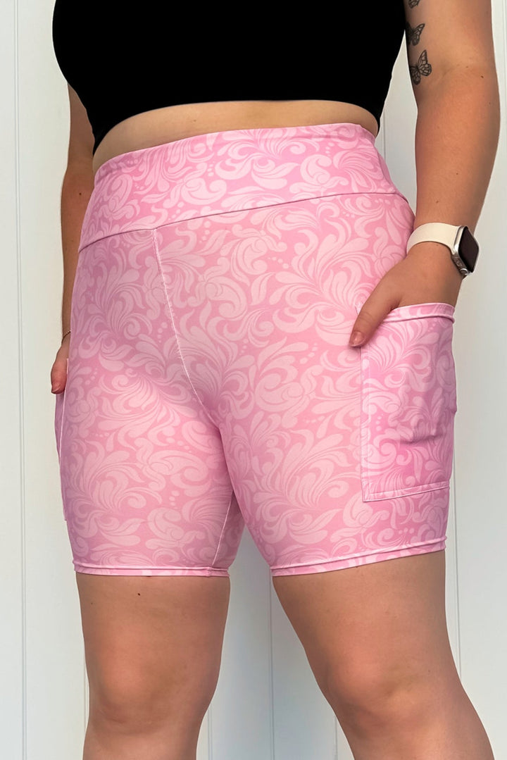 Pink Damask - Casual - Mid Shorts - Pockets