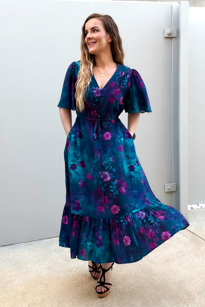 Peony Midi Dress - Ethereal Bloom - Pockets