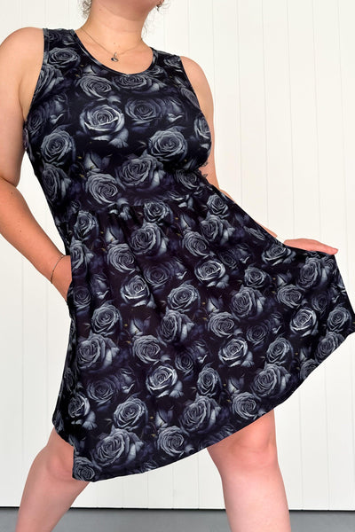 Dark Rose - Sleeveless Mini Dress - Pockets