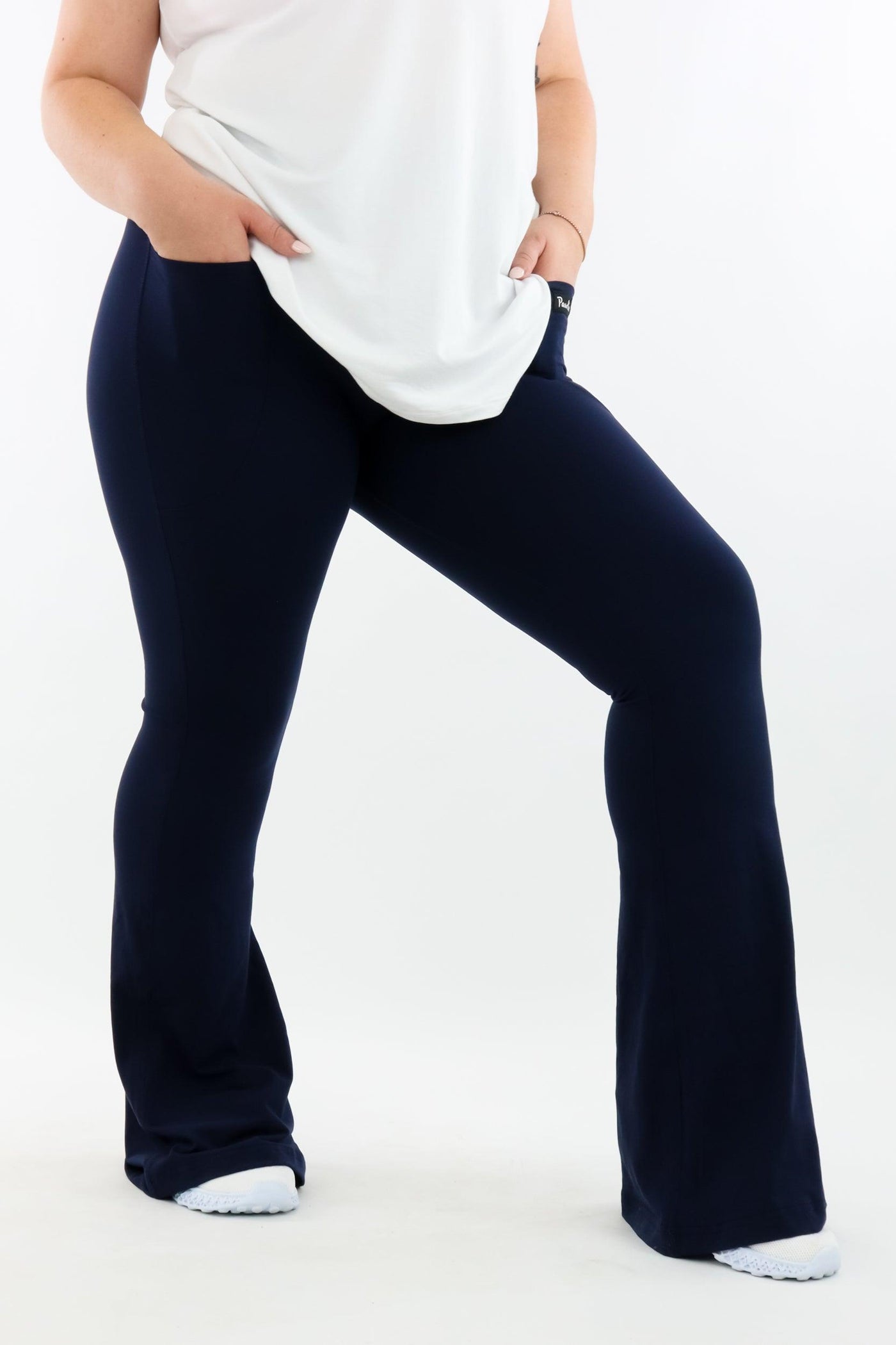 Navy - Long Flarey Leggings - Leg Pockets