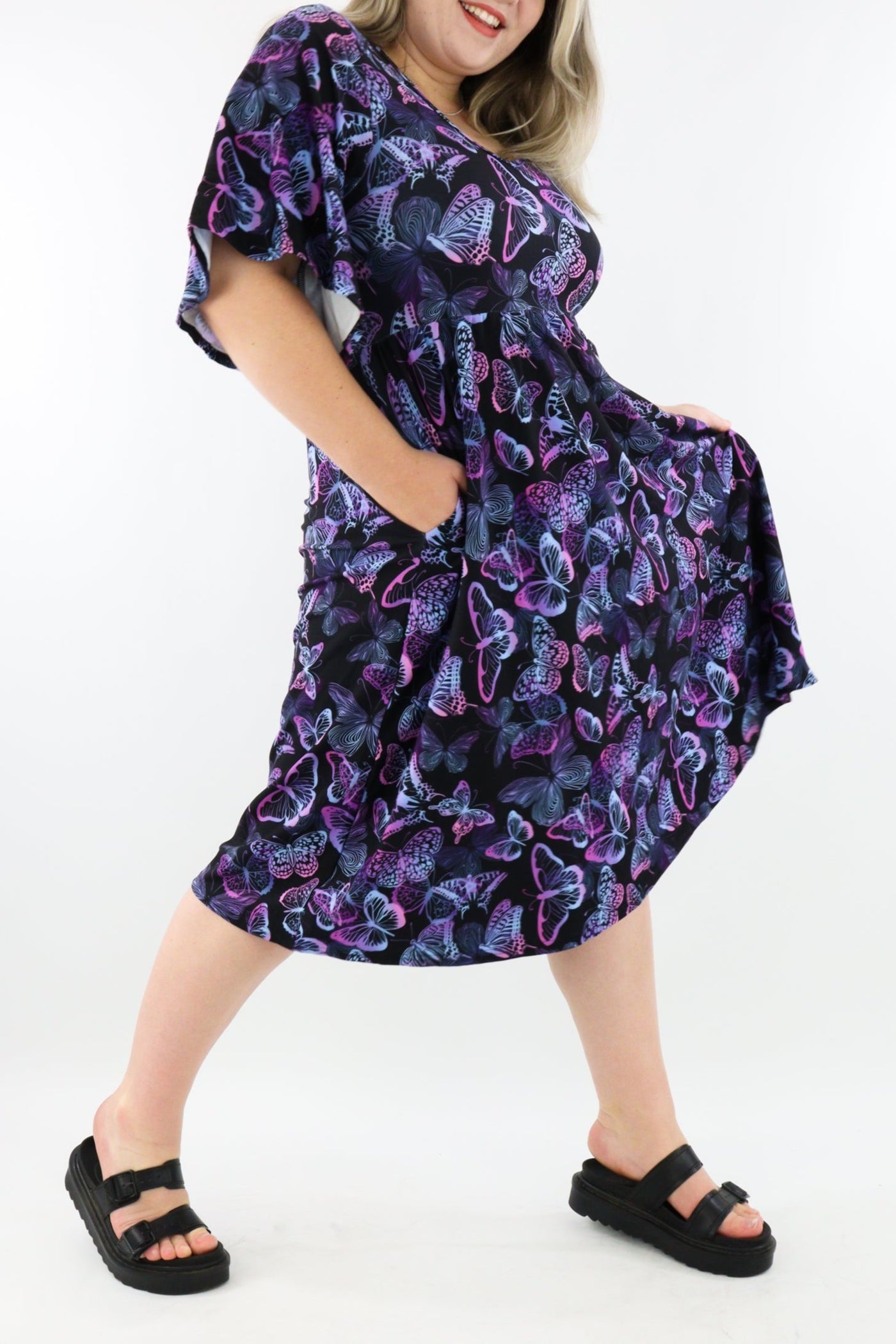 Butterfly Beauty - Midi Length Dress - Mid Sleeve - Pockets