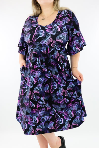 Butterfly Beauty - Midi Length Dress - Mid Sleeve - Pockets