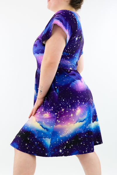 Twilight Sky - Flutter Sleeve Skater Dress - Knee Length - Pockets