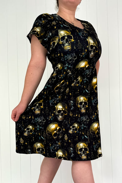 Skull Trinkets - Flutter Sleeve Skater Dress - Knee Length - Pockets