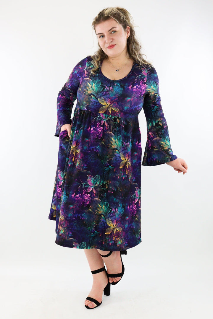 Spectral Garden - Midi Length Dress - Bell Sleeve - Pockets