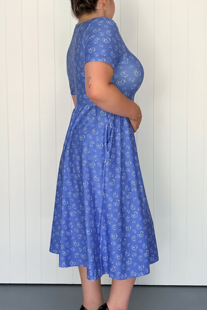 Blue Rubber Ducks - Midi Dress - Short Sleeve - Pockets