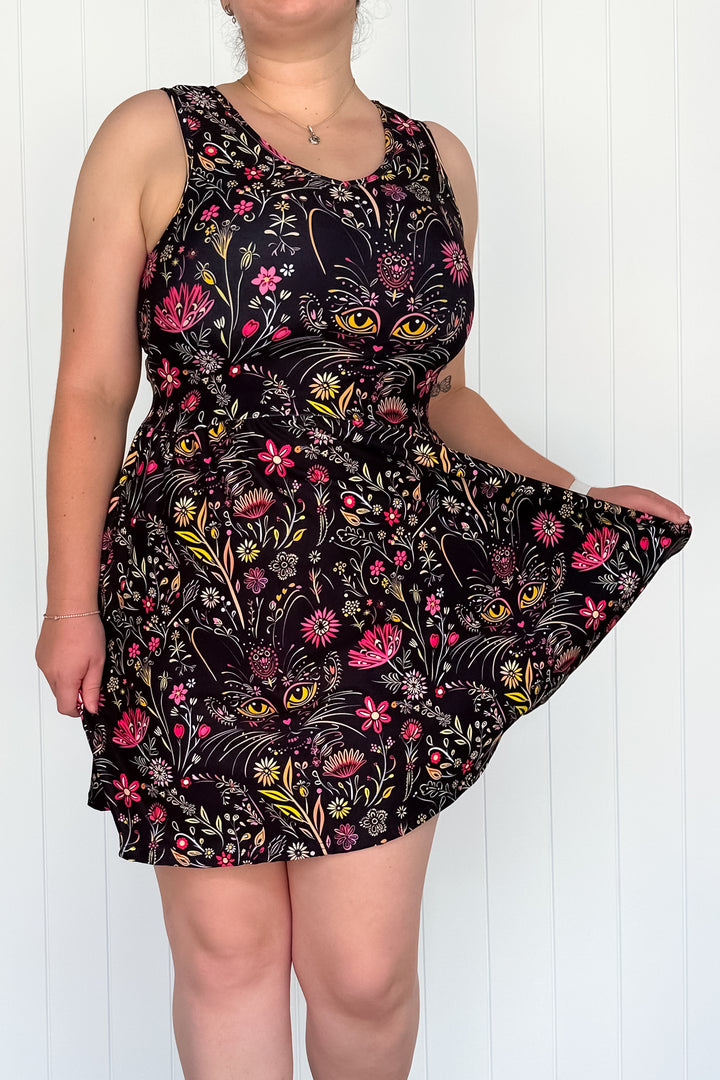 Whiskers & Wildflowers - Sleeveless Mini Dress - Pockets