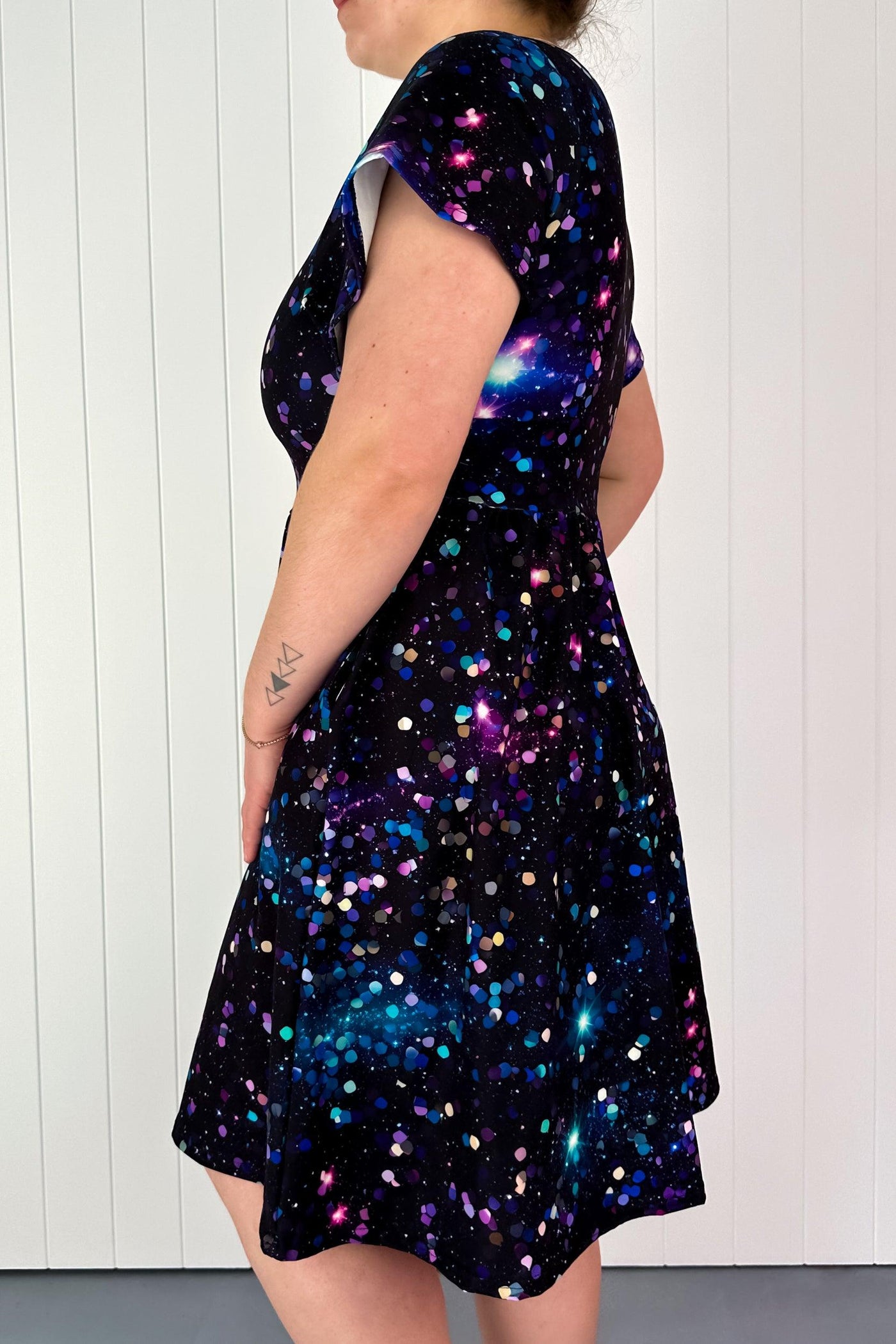 Sparkle Universe - Flutter Sleeve Skater Dress - Knee Length - Pockets