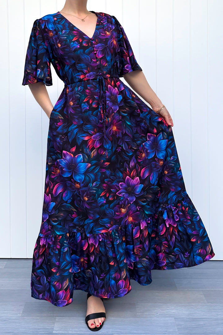Peony Maxi Dress - Obsidian Petal - Pockets