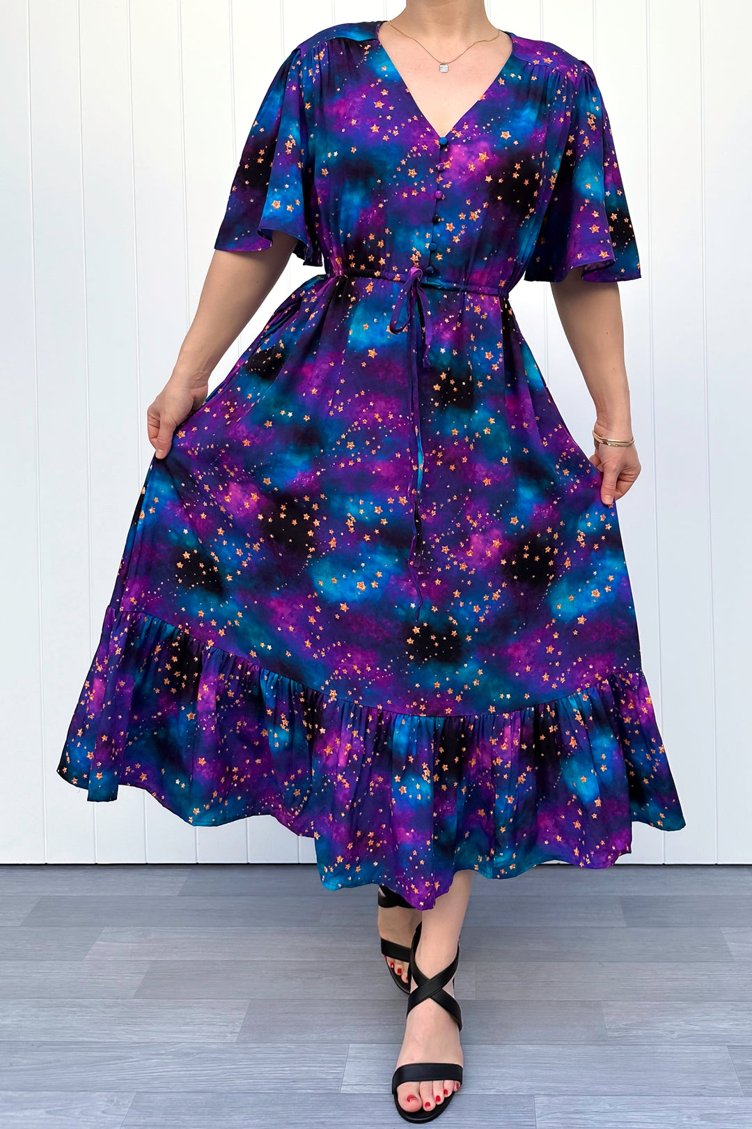 Peony Midi Dress - Universe Shimmer - Pockets