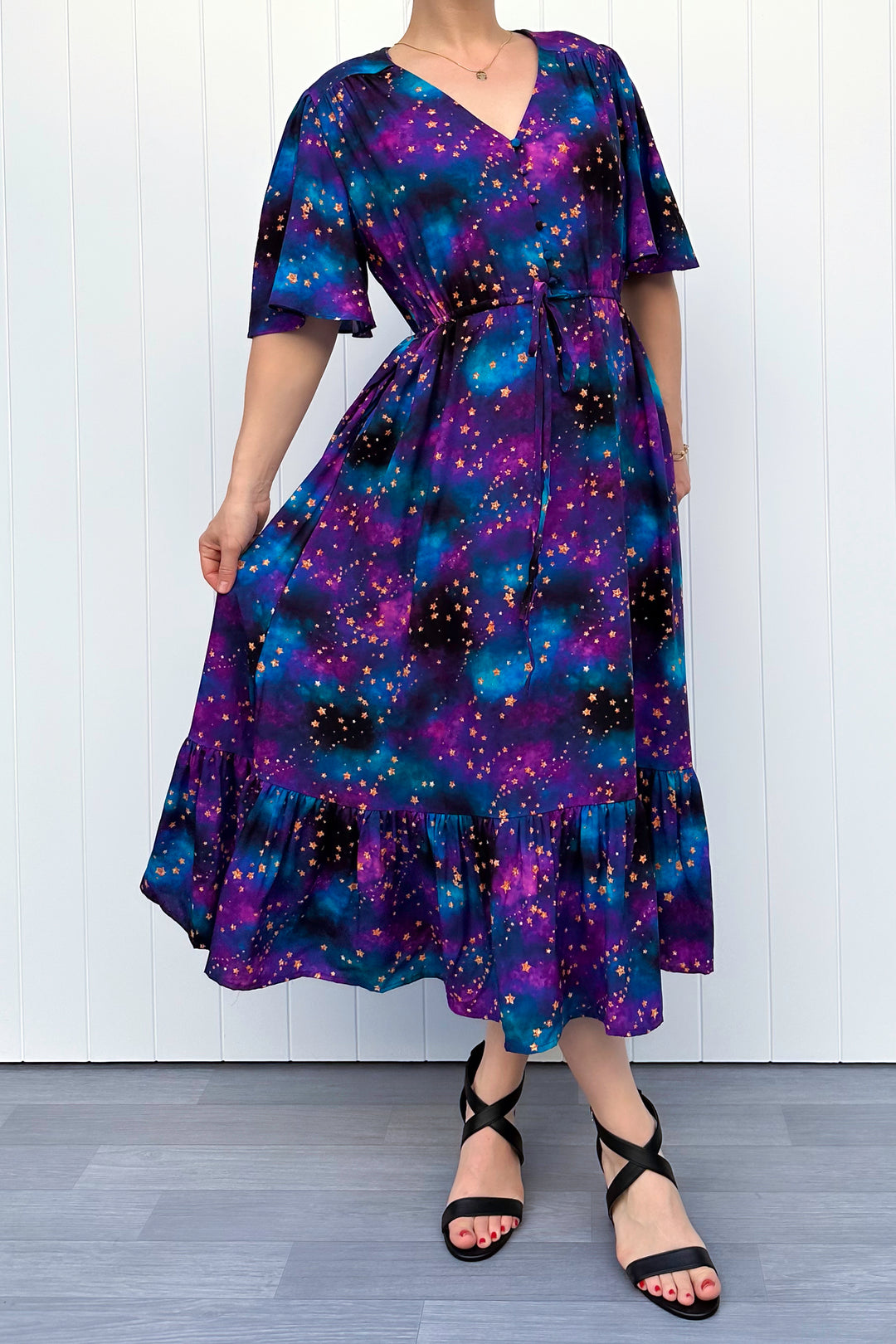 Peony Midi Dress - Universe Shimmer - Pockets
