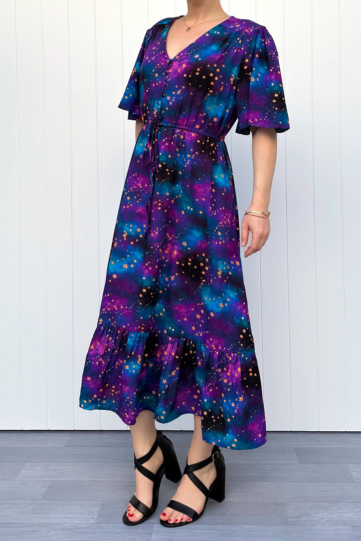 Peony Midi Dress - Universe Shimmer - Pockets