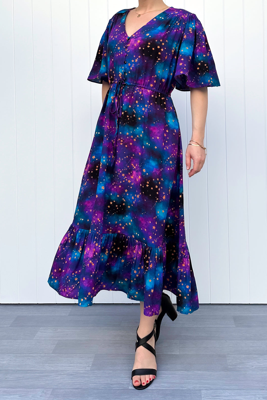 Peony Midi Dress - Universe Shimmer - Pockets