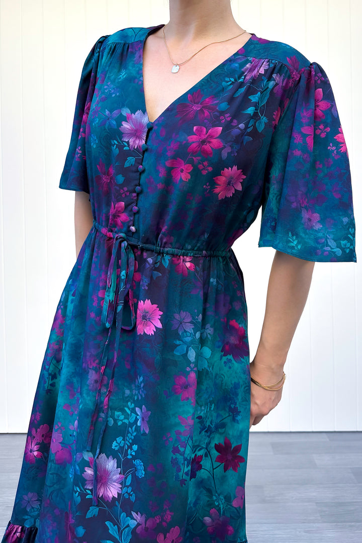 Peony Midi Dress - Ethereal Bloom - Pockets