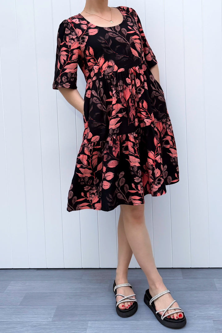 Lily Dress - Vintage Watercolour Leaves - Pockets