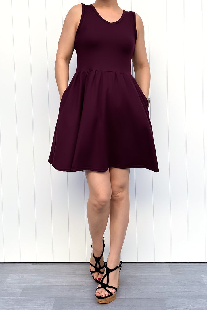Plum - Sleeveless Mini Dress - Pockets