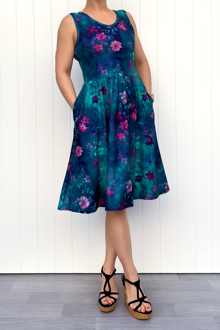 Ethereal Bloom - Sleeveless Knee Length Dress - Side Pockets