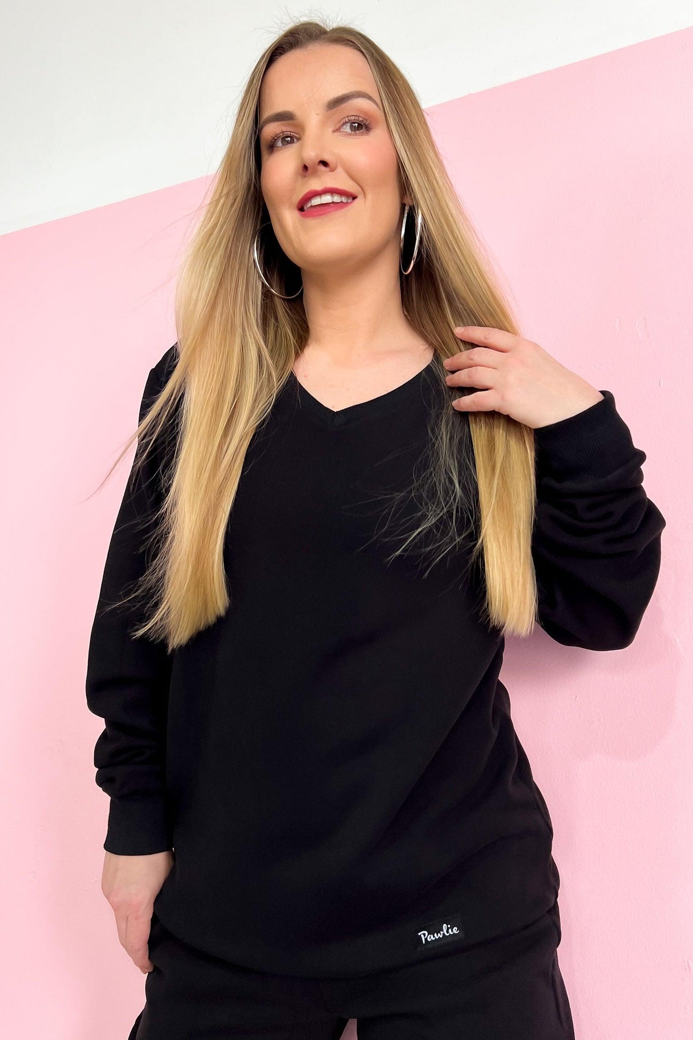 Black - Fleece Jumper - V-neck