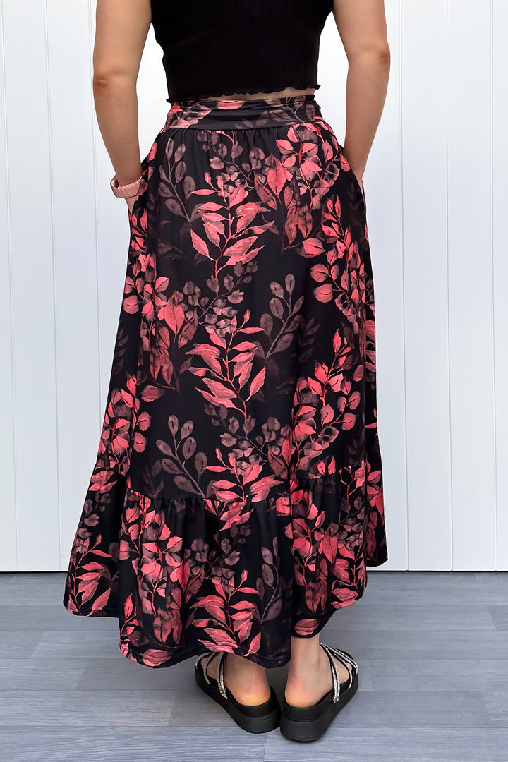 Selene Maxi Skirt - Vintage Watercolour Leaves - Pockets