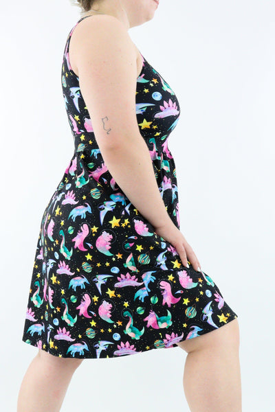 Space Dinosaurs - Sleeveless Skater Dress - Knee Length - Side Pockets - Pawlie