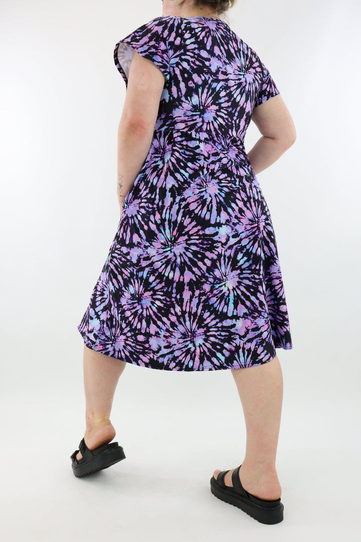 Iridescent Purple Tie Dye - A-Line Dress - Midi Length - Side Pockets - Pawlie