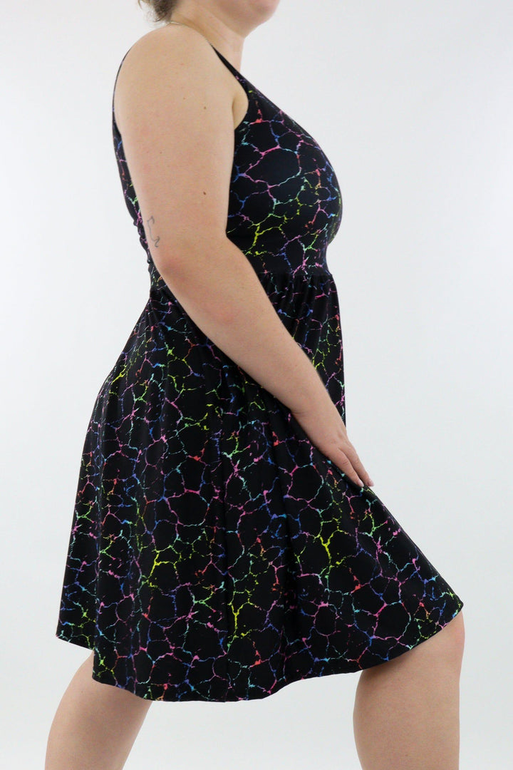 Rainbow Marble - Sleeveless Skater Dress - Knee Length - Side Pockets - Pawlie