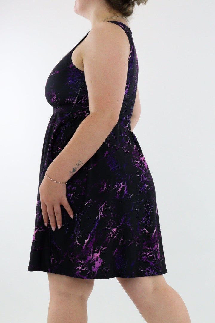 Purple Marble - Sleeveless Skater Dress - Knee Length - Side Pockets - Pawlie