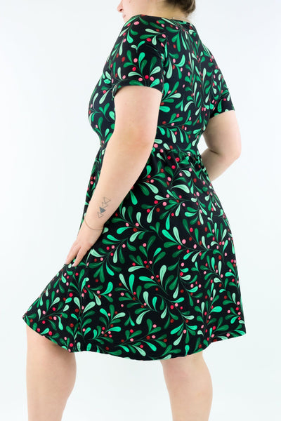 Mistletoe - Short Sleeve Skater Dress - Knee Length - Side Pockets Knee Length Skater Dress Pawlie   