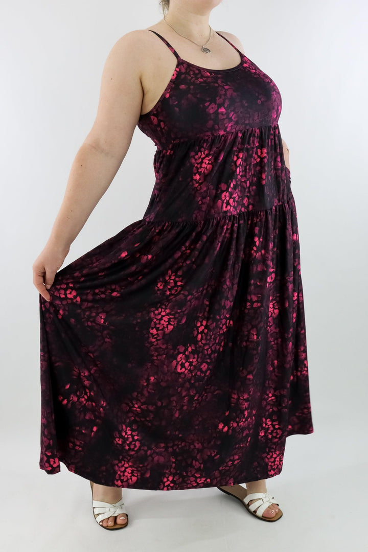 Berry Leopard - Strappy Maxi Dress - Pockets - Pawlie