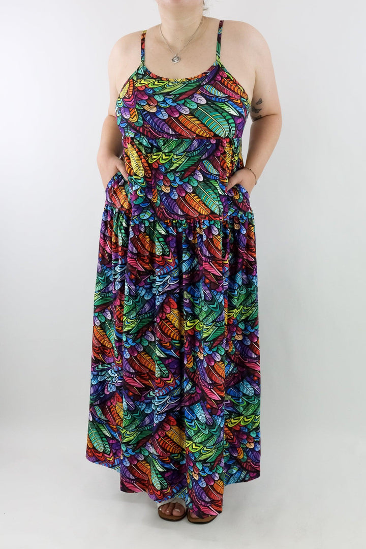 Feather Wild - Strappy Maxi Dress - Pockets - Pawlie