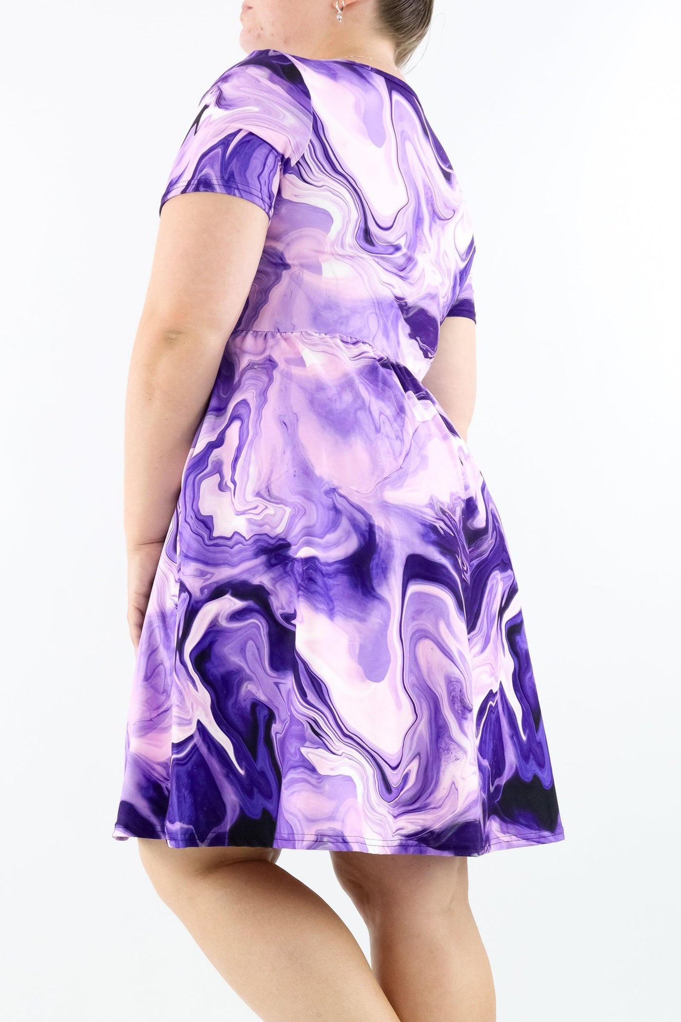 Purple Rivers - Short Sleeve Skater Dress - Knee Length - Side Pockets - Pawlie