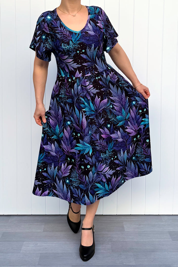 Feline Florals - Midi Dress - Flutter Sleeve - Pockets