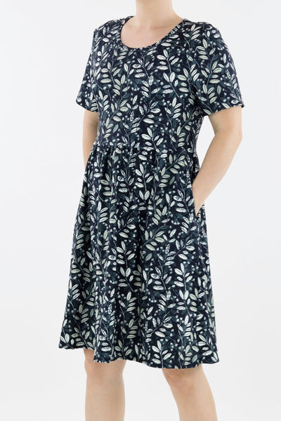 Leaf Trail - Short Sleeve Skater Dress - Knee Length - Side Pockets Knee Length Skater Dress Pawlie   