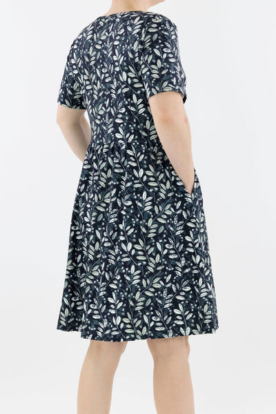 Leaf Trail - Short Sleeve Skater Dress - Knee Length - Side Pockets Knee Length Skater Dress Pawlie   