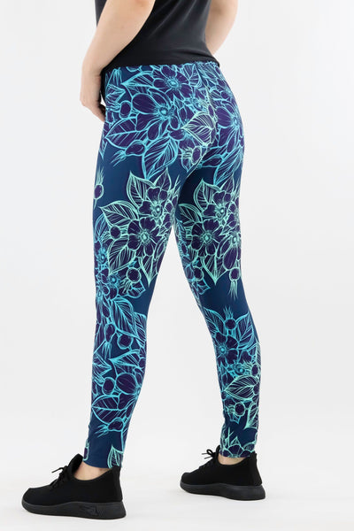 Cyan Flower - Casual - Long Full Leggings Casual Full Leggings Pawlie   