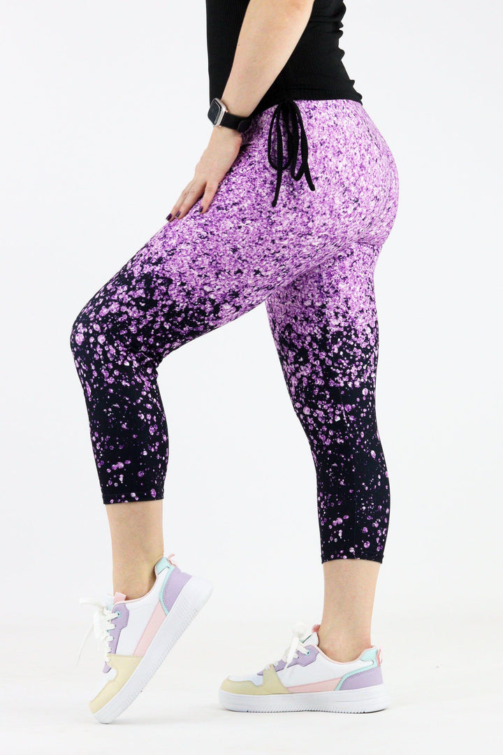 Glitter Burst Purple - Casual Capri Leggings Casual Capri Leggings Pawlie   