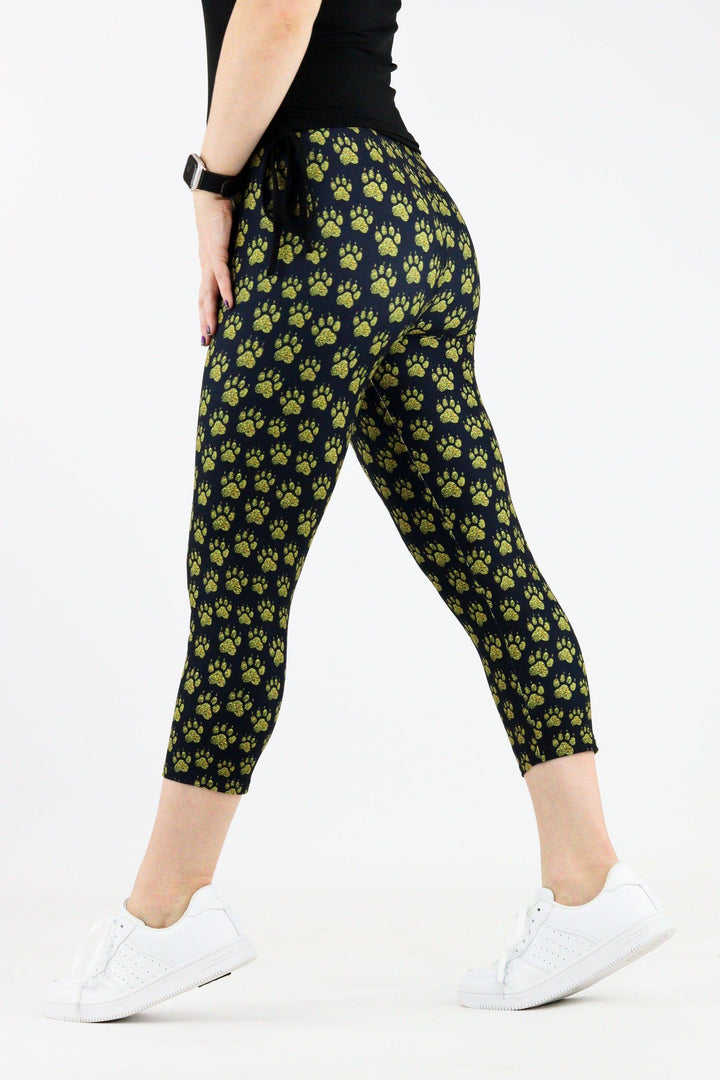 Glitter Golden Paws - Casual Capri Leggings Casual Capri Leggings Pawlie   