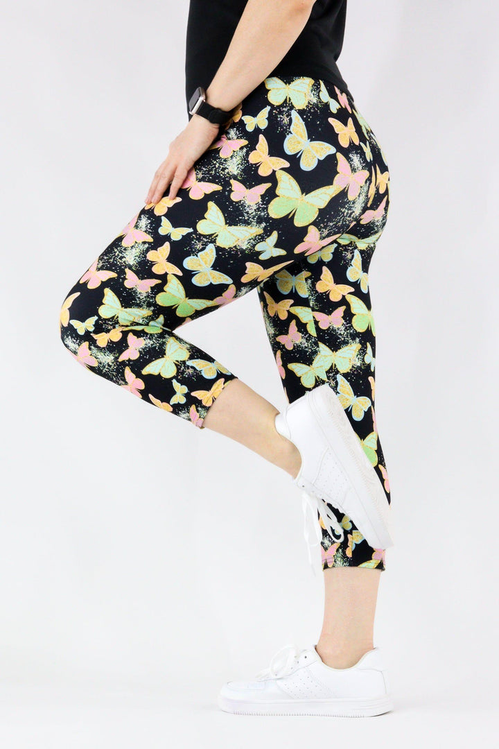 Butterfly Glitter - Casual Capri Leggings Casual Capri Leggings Pawlie   