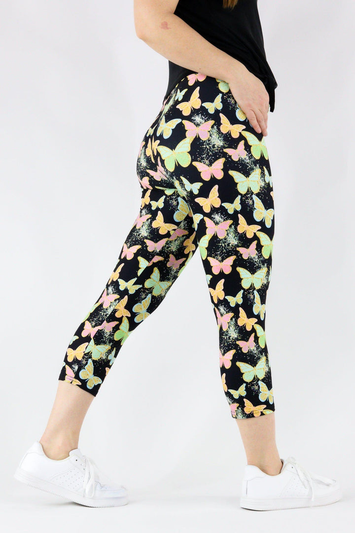 Butterfly Glitter - Casual Capri Leggings Casual Capri Leggings Pawlie   
