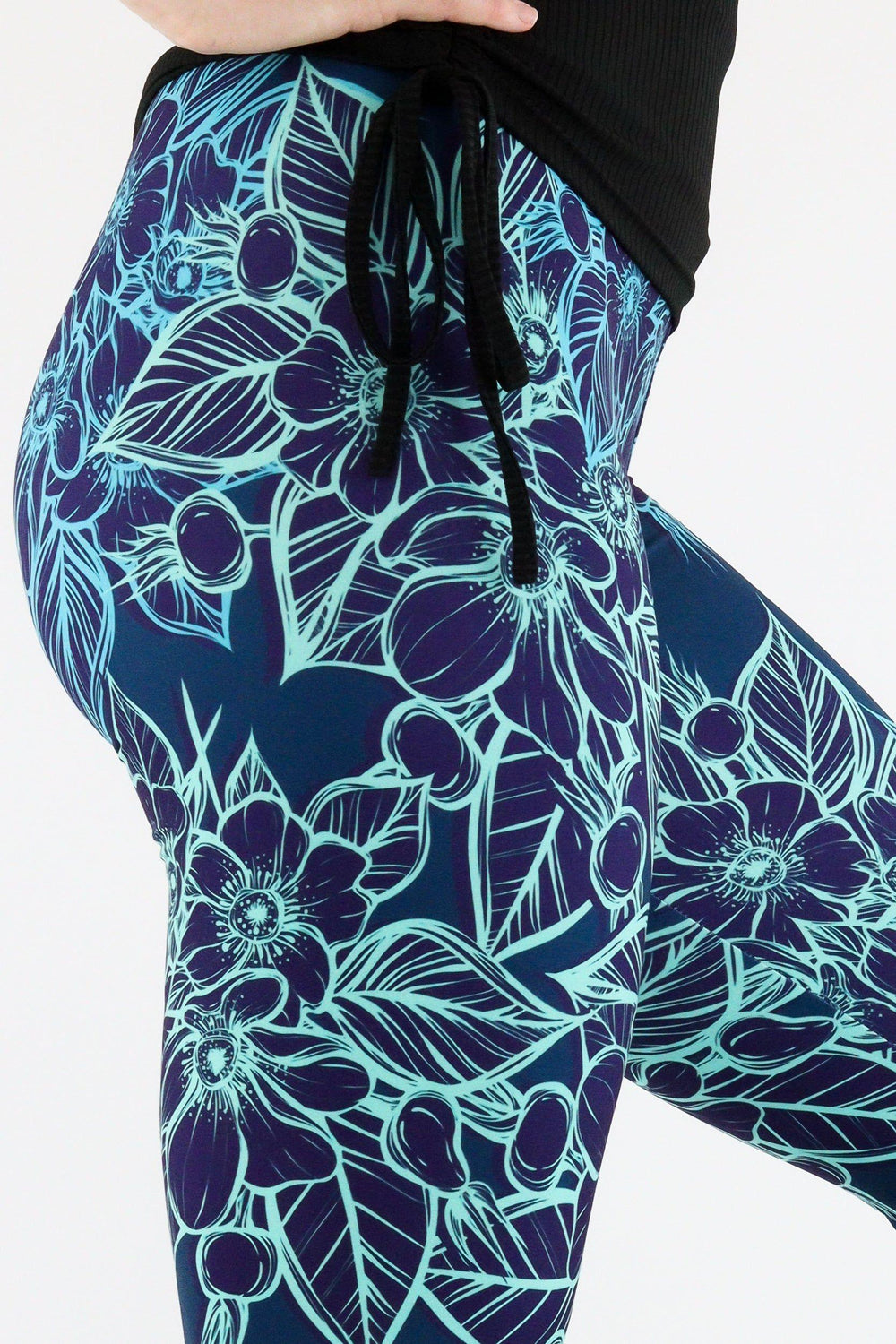 Cyan Flower - Casual Capri Leggings Casual Capri Leggings Pawlie   